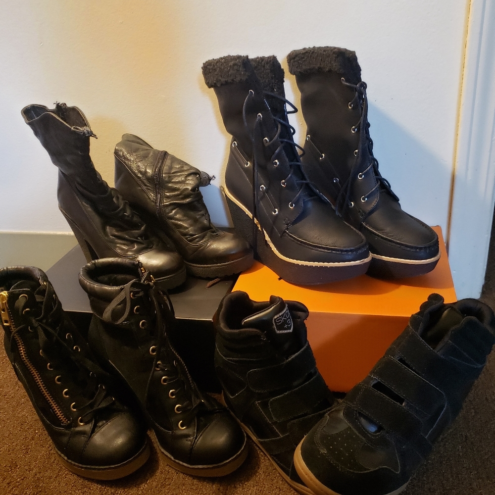 Wedged shoes, sneakers and boots